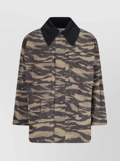 Jil Sander Camouflage Print Pointed Collar Long Sleeve Jacket In Grey