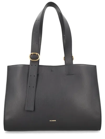 Jil Sander Cannoli Structured Wide Strap Tote Bag In Black