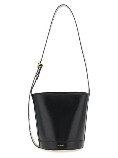 Jil Sander Sleek Black Calf Leather Bucket Bag In Pattern