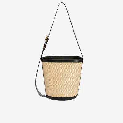 Jil Sander Cannolo Bucket Bag In Leather And Rafia In Neutral