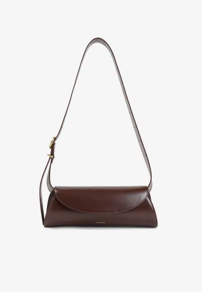Jil Sander Cannolo Calf Leather Shoulder Bag In Burgundy