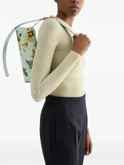 Jil Sander Cannolo Floral-print Leather Clutch Bag In Blue