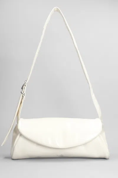 Jil Sander Cannolo Grande Shoulder Bag In White Leather In Eggshell