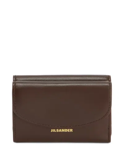 Jil Sander Cannolo Leather Mini Wallet And Coin Purse With Embossed  Logo In Brown