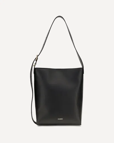 Jil Sander Cannolo Leather Shoulder Bag In Black