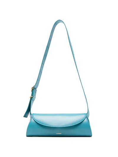 Jil Sander Turquoise Leather Small Cannolo Shoulder Bag In Blue