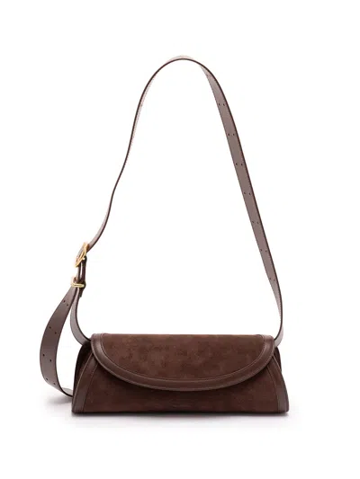 Jil Sander Small Cannolo Suede Clutch Bag In Brown