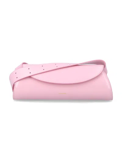 Jil Sander Cannolo Logo Embossed Small Shoulder Bag In Pink