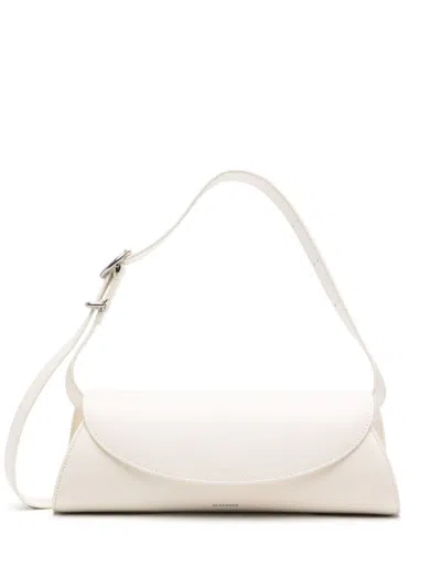 Jil Sander Cannolo Small Leather Shoulder Bag In White