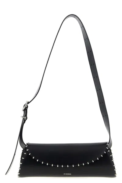 Jil Sander Small Cannolo Leather Shoulder Bag In Black