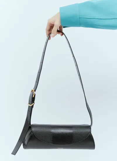 Jil Sander Cannolo Snakeskin-effect Shoulder Bag In Black
