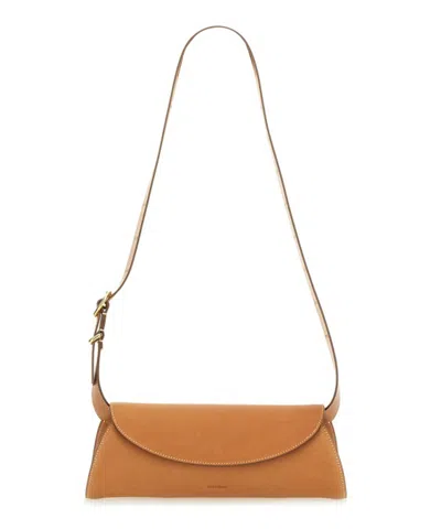 Jil Sander Logo Debossed Shoulder Bag In Brown
