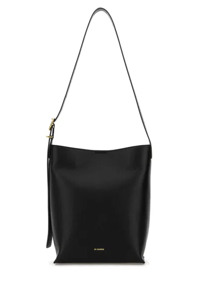 Jil Sander Cannolo Logo Stamped Small Shoulder Bag In Black