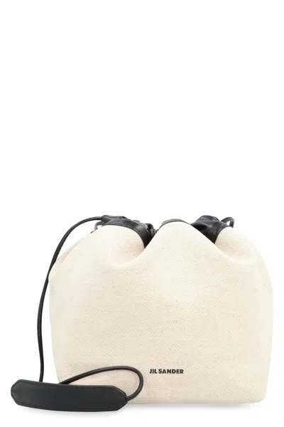 Jil Sander Leather-trimmed Canvas Bucket Bag In Ecru