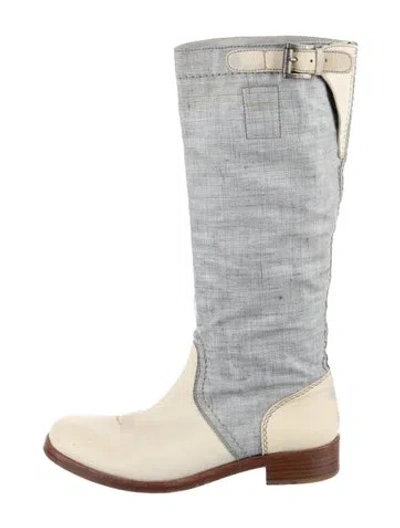 Pre-owned Jil Sander Canvas Colorblock Pattern Riding Boots In Silver
