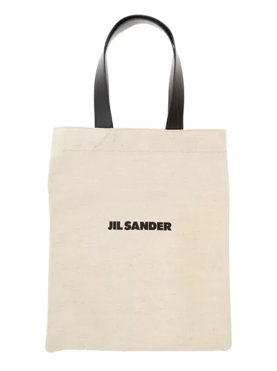Jil Sander Large Rectangular Tote Bag With Dual Handles In Neutral