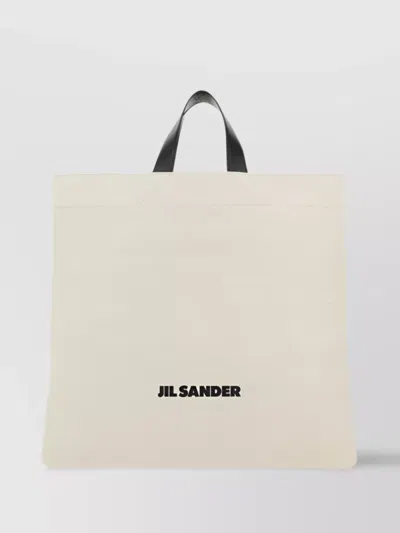 Jil Sander Canvas Logo Tote Bag In White