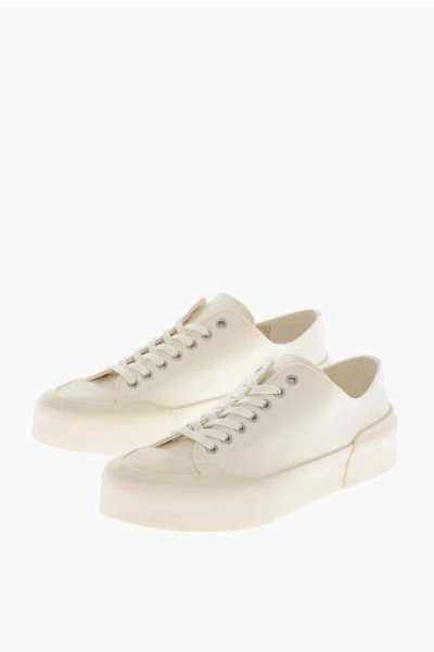 Jil Sander Canvas Low-top Sneakers With Rubber Sole In Neutral