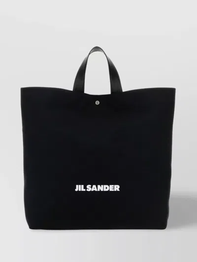 Jil Sander Canvas Shopper Bag With Leather Handles In Black
