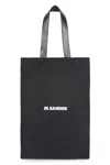 Jil Sander Black Tote Bag With Logo Print In Canvas Woman