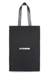 Jil Sander Black Tote Bag With Logo Print In Canvas Woman