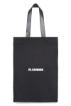 Jil Sander Black Tote Bag With Logo Print In Canvas Woman In Black
