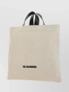 JIL SANDER CANVAS TOTE BAG WITH MULTIPLE POCKETS AND LEATHER HANDLES