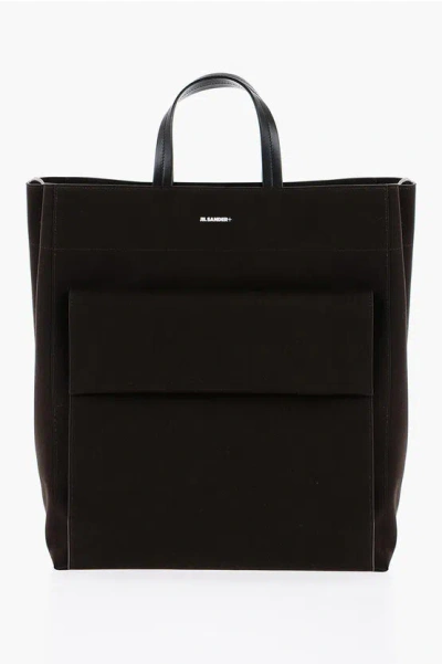 Jil Sander Canvas Utility Shopping Bag With Maxi Front Pocket In Black