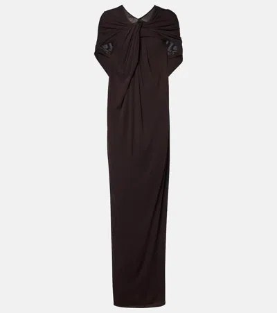 Jil Sander Caped Draped Crêpe Jersey Gown In 201 Chocolate Brown