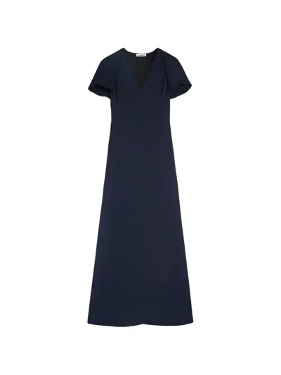 Jil Sander Cape-detail V-neck Dress In Blue