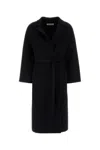 Jil Sander Wool Coat Belted Waist Long Wide Sleeves In Black