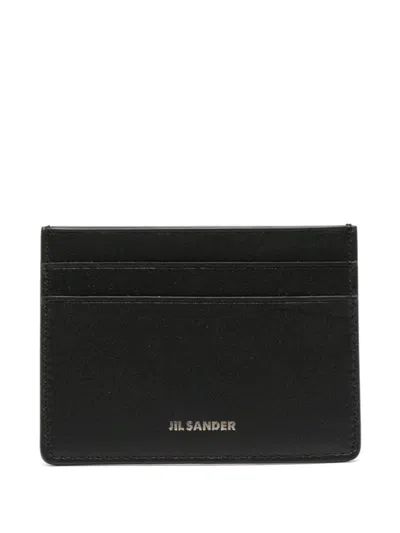 Jil Sander Logo-stamp Leather Cardholder In Black