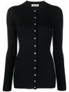 Jil Sander Round Neck Ribbed Cardigan In Black