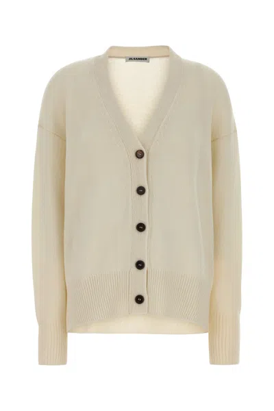 Jil Sander Cashmere Oversized Cardigan Long Sleeve V Neckline In Neutral