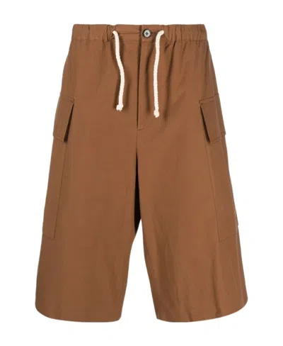 Jil Sander Cargo Cotton Shorts In Brown