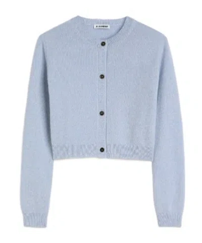 Jil Sander Cashmere Blend Crew-neck Cardigan In Blue