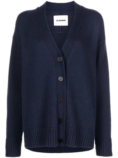 Jil Sander Cashmere Cardigan In Navy Blue