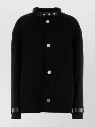 Jil Sander Cashmere Coat With Cuff Straps And Leather Trim In Black