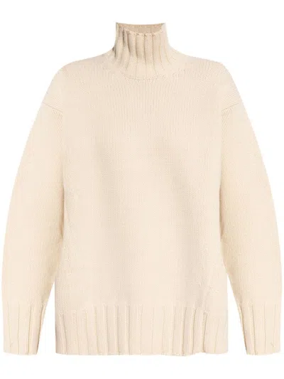 Jil Sander Wool And Silk Sweater With High Neck In Multi