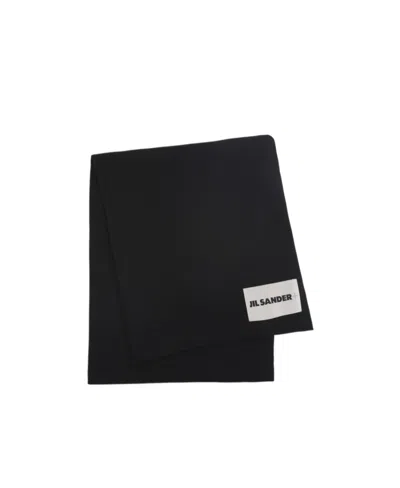 Jil Sander Cashmere Logo-patch Scarf In Black