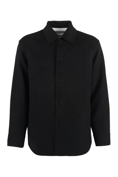 Jil Sander Cashmere Overshirt With Rounded Hem And Pockets In Black