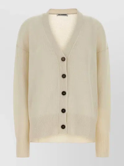 Jil Sander Cashmere Oversized Cardigan Long Sleeve V Neckline In Neutral
