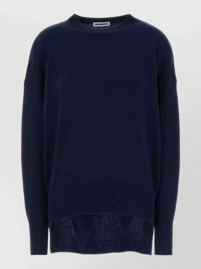 Jil Sander Cashmere Oversized Sweater Crew Neck Long Sleeves In Blue