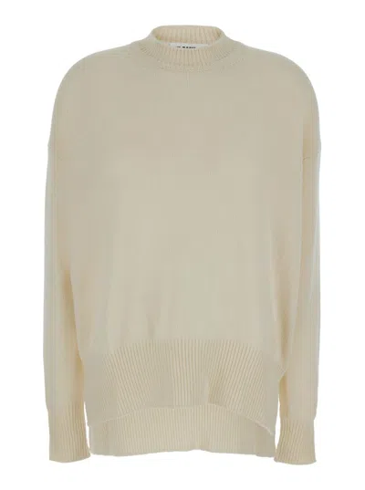 JIL SANDER CREAM RIBBED PULLOVER IN CASHMERE WOMAN