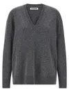 Jil Sander V-neck Long Sleeve Cashmere Knit Sweater In Gray