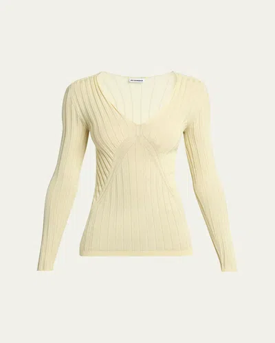 Jil Sander Cashmere-silk V-neck Sweater In Yellow