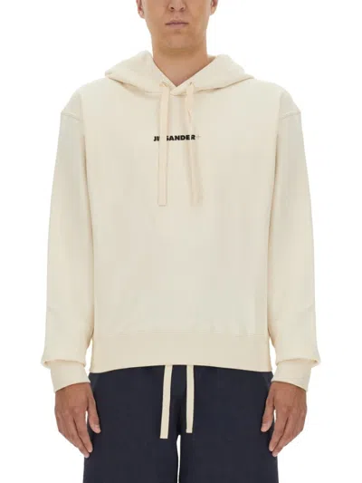 Jil Sander Casual Hooded Sweatshirt With Subtle Logo In Beige