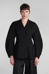 Jil Sander V-neck Wool Wrap Jacket In Black