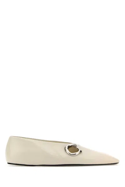 Jil Sander Chalk Leather Ballerinas In White