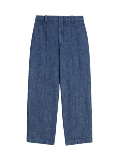 Jil Sander Chambra Textured Belted Jeans With Welt Pockets In Blue